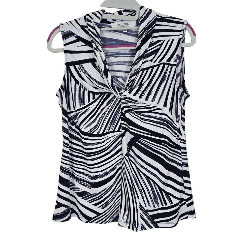 Women's Jones Studio Navy Blue & White Sleeveless Blouse | Size Small